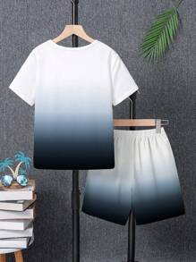 GraphicGems Conjunto de 2 piezas para adolescentes varones con camiseta de estilo deportivo casual con estampado digital degradado y pantalones cortos, adecuado para deportes y universidad
