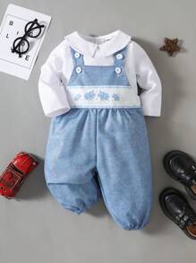 Souflis Souflis Baby Boy Rhinoceros Print Suspender Pants & White Shirt Gentleman Outfit,Cute Summer Matching Family Set For Daily Outings,Party & Photography Events - Multicolor - View 9