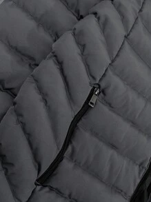 SHEIN Cottnline Men High Collar 2x Zipper Regular Padded Coat - Grey - View 4