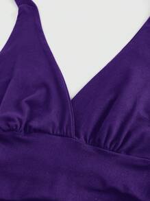 ROMWE Grunge Punk Y2K Style Plain Pleated Halter Neck Tank Top For Women