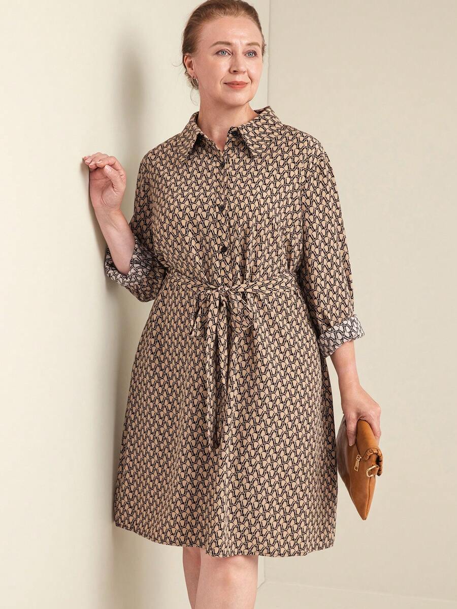 EMERY ROSE 大码优雅随机印花连衣裙 - 彩色 - 查看 1