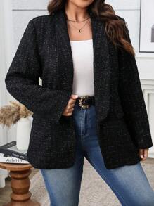 SHEIN Clasi Plus Size Women Lapel Cardigan Coat - Black - View 5