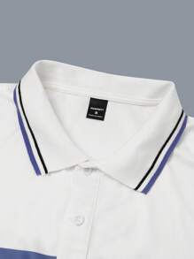 Manfinity Homme 男士纯色拼接前扣短袖休闲 Polo 衫 - 彩色 - 查看 6