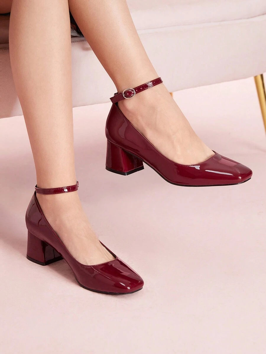 CUCCOO DOLLMOD Simple Mary Jane Style Thick Heel Women High Heels Shoes, Suitable For Halloween Valentines - Burgundy - View 1