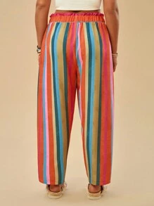 Travachic Plus Size Women's Brazilian Colorful Striped Tapered Leg Casual Pants