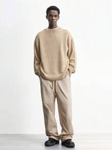 Maija Men's New Spring 2025 Solid Texture Round Neck Drop Shoulder Long Sleeve Casual Sweater, Fashion Simple For Valentine's Day, Dates, Holidays, New Year Party, Daily, Travel And Commuting