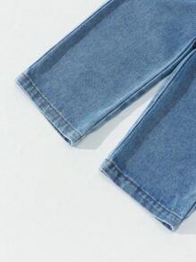 SHEIN Dziewczęce dżinsy Basic Casual Simple Button Fly Wide Leg Straight Comfy Washed Denim Jeans, odpowiednie na codzienne wyjścia
