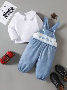 Souflis Souflis Baby Boy Rhinoceros Print Suspender Pants & White Shirt Gentleman Outfit,Cute Summer Matching Family Set For Daily Outings,Party & Photography Events - Multicolor - View 11