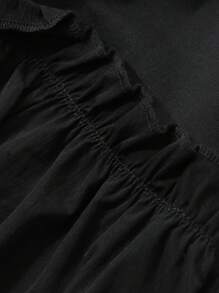 FRIFUL Women's Solid Color Round Neck Long Sleeve Frill Hem Loose T-Shirt, Autumn,Fall Women Clothes - Black - View 7