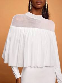 HEAVINZ LANE Robe moulante mini avec col montant à volants en maille blanche, idéale pour les vacances, le printemps et l'été, les festivals, Ibiza, les mariages et les bals - Blanc - Voir 7