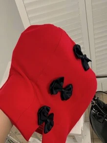 INAWLY Débardeur de mode fendu à ourlet avec décoration en nœud pour femmes - Rouge - Voir 4