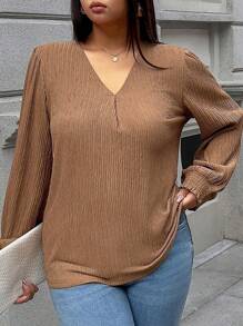 INAWLY 大码纯色纹理长袖衬衫，适合秋季，休闲简约