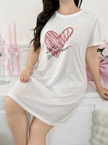 Valentine's Day Minimalist Heart & Letter Print T-Shirt Dress - White - View 5