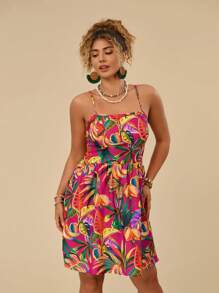 Travachic 大碼熱帶圖案後背繫帶吊帶連衣裙 - 彩色 - 查看 4