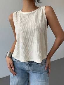 Siren Gaze Débardeur tricoté pour femme avec design blocs de couleurs et nœud surdimensionné dans le dos, top pour sortie, Saint-Valentin - Nude - Voir 5