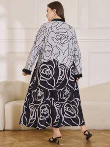 Al Najma Elegant Floral Plus Size Arabic Style Dress - Black - View 2