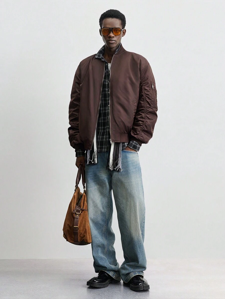 Maija Men's 2025 Spring Casual Buttoned Cuff Loose Fit Thermal Lined Long Sleeve Jacket/Outwear, Fashion Simple For Valentine's Day, Holiday, New Year Party, Daily, Travel - Mocha Brown - View 1