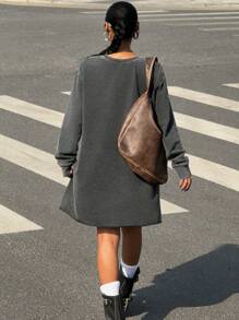 Muchica Women Crew Neck Long Sleeve Hollow Out Casual Short Dress - Black - View 2