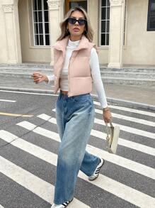 Serisse Abrigo sin mangas acolchado con cremallera y cuello para mujer, para el invierno