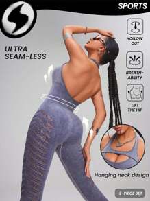 Innovista Combinaison de sport avec structure en filet respirante à effet denim lavé violet, contrôle du ventre et levage des fesses. Combinaisons pour femmes, tenues de sport, automne hiver - Prune - Voir 8