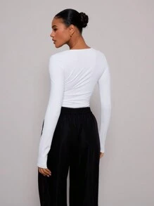 MUSERA 圆领长袖连体衣，修身休闲胶囊衣橱必备单品，适合日常商务办公、返校季、秋冬季、白色家居服和情人节穿着。