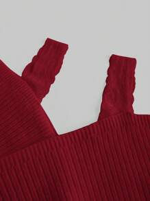 ROMWE French Casual Sexy Lace Strap Deep V Off Shoulder Pullover Sweater - Red - View 3