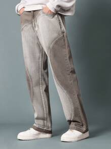 SUMWON Flare Fit Two Tone Curve Seaming Jean - Grey - View 2