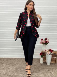 SHEIN LUNE 2pcs/Set Plus Size Casual Heart Print Jacket And Pants Set Valentines Spring Clothes Summer Clothes Spring Outfits For Women Vacation Outfits Woman - Multicolor - View 6
