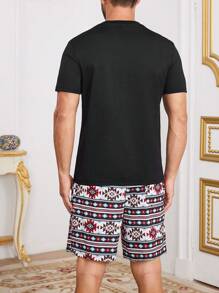 Manfinity Homme Conjunto de camiseta de manga corta y pantalones cortos para hombre, estilo sencillo y casual para uso diario