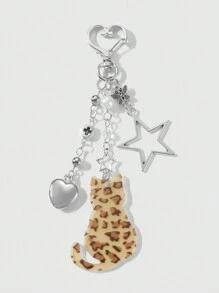 ROMWE Kawaii 4 件时尚创意可爱优质银链亚克力猫、狗、心、星形吊坠钥匙扣礼品套装，适合姐妹、朋友、情侣、日常佩戴、节日礼物 - 銀色 - 查看 3