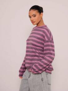 MUSERA Oversized Crew Neck Striped Jumper Spring Casual Y2k 90's Stripe Airport Outfits Holiday Graphic Oversized Sweater Fall Back To School