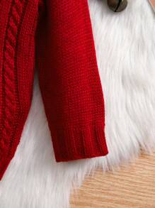 SHEIN Babygirl Cute Christmas Versatile Red Turtleneck Long Sleeve Sweater Dress, Autumn/Winter - Burgundy - View 3