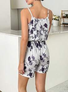 RueChic Women Viscose Soft Touch Contrast Colour Floral Pattern Sleeveless Homewear Jumpsuit - White - View 2