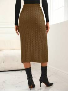 SHEIN Clasi Women's Solid Color Wrap Style Knitted Skirt, Casual For Autumn/Winter