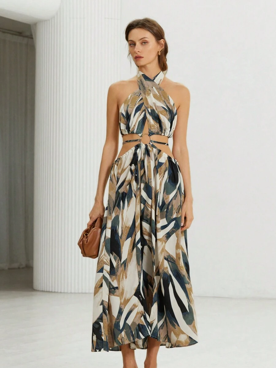 GENKIRA 滿版印花後背繫帶掛脖連衣裙不附腰帶 - 彩色 - 查看 1