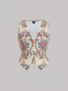 SHEIN MOD Blusa casual de talla grande con cuello en V y sin mangas, con estampado, para el Día de San Valentín en otoño/invierno - Multicolor - Ver 1