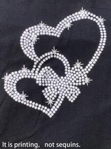 SHEIN 1件幼兒女童心形印花短袖t恤 - 黑色 - 查看 3