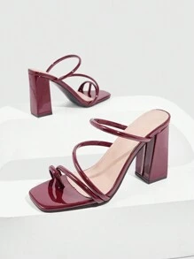 CUCCOO SZL Women's Fashion Patent Leather Burgundy Color Strap Peep Toe Chunky Heel Mules, Suitable For Commuting, Dates, Parties, Special Occasions, Holidays, Weddings, Valentine's Day Spring Shoes Spring Break Easter Prom Heels