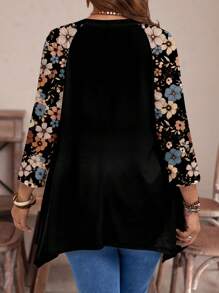 EMERY ROSE 休闲简约满版花卉印花大码 T 恤