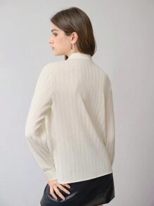 MOTF STUDIO 对比色蕾丝纹理纽扣衬衫