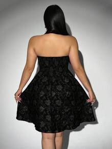 Allurite Plus Size Women Jacquard Halter Dress, Black, Valentine's Day, For Summer