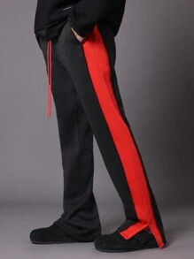 SUMWON Flare Fit Jogger Pants Athletics Sports Performance Streetwear Side Stripe Track Pants Wide Fit Training Bottoms Retro Style Workout Athleisure