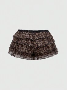 ROMWE J-Fashion Y2K Gyaru 原宿豹纹印花抹胸上衣和短裤套装，加大码 - 棕色 - 查看 3