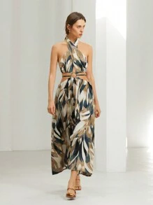 GENKIRA 滿版印花後背繫帶掛脖連衣裙不附腰帶 - 彩色 - 查看 3