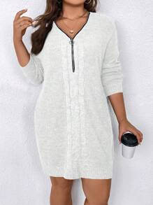 SHEIN Clasi Vestido/sudadera casual con cremallera frontal, de manga larga y talla grande