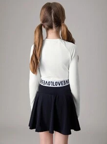 SHEIN 1pc Tween Girls Cropped Long Sleeve T-Shirt, Stretchy Athletic Exercise & Yoga Activewear - White - View 5