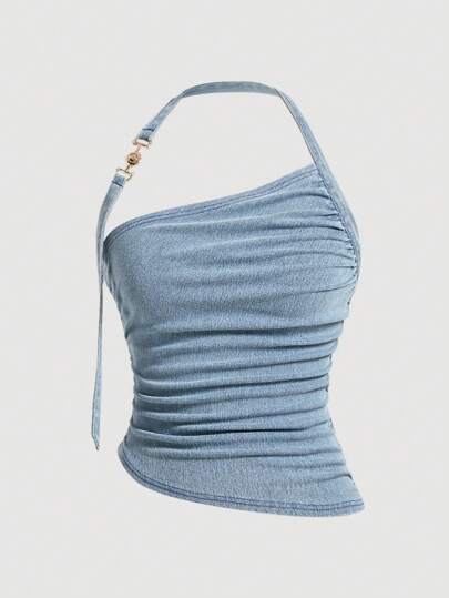 SHEIN MOD Women's Denim Casual Stretchy Vest Halter Top, Valentine's Day Vest, Crop Women Tops, Brunch Women Spring Women Tops, Vintage