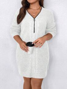 SHEIN Clasi Vestido/sudadera casual con cremallera frontal, de manga larga y talla grande