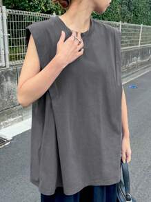 FRIFUL Camiseta de mujer de unicolor con cuello redondo, casual y holgada de manga tipo murciélago