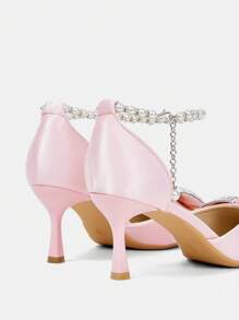 CUCCOO HITCHD Women's Pointed Toe Rhinestone Bow High Heel Pumps Valentine's Day - Pink - View 5